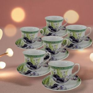 СЕРВИЗ КАФЕ / ЧАЙ 6 чаши + 6 чинийки - ПРОЛЕТНИ ТЕМЕНУГИ