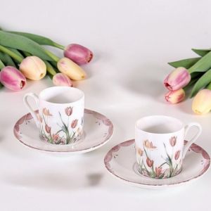 СЕРВИЗ ЗА КАФЕ ЗА ДВАМА /2чаши+2чинийки/ - ЛАЛЕТАТА И ПРОЛЕТТА