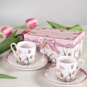 СЕРВИЗ ЗА КАФЕ ЗА ДВАМА /2чаши+2чинийки/ - ЛАЛЕТАТА И ПРОЛЕТТА