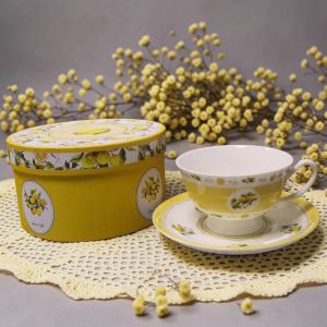 СЕРВИЗ ЗА КАФЕ / ЧАЙ  6  чаши + 6 чинийки - ЛИМОНИ, ЛИМОНАДА, ЛИМОНЧЕЛО