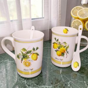 КОМПЛЕКТ ЗА ЧАЙ ОТ 2 чаши и 2 лъжички - ЛИМОНИ, ЛИМОНАДА, ЛИМОНЧЕЛО