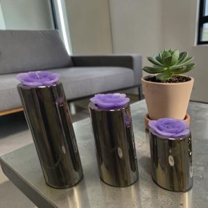 СВЕЩНИК НАКЛОНЕН ЦИЛИНДЪР /малък/ -  ПЛАТИНЕНИ НЮАНСИ