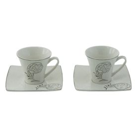 СЕРВИЗ КАФЕ ЗА ЕСПРЕСО ОТ 2 ЧАШИ И 2 ЧИНИЙКИ - СРЕБЪРНИ ЦВЕТЯ