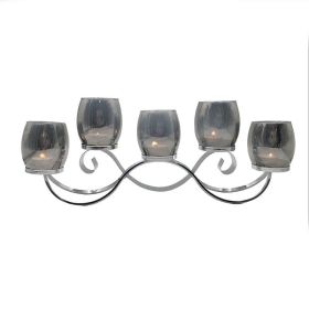 Свещник от стъкло и метал сребристо - сив петица