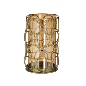 Свещник от метал и стъкло златист 19 см