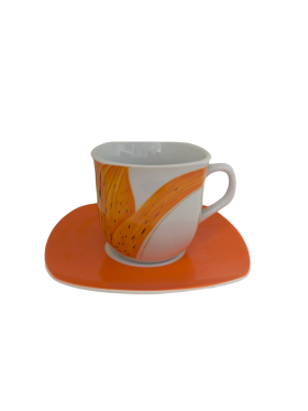 ПОРЦЕЛАНОВ СЕРВИЗ ЗА КАФЕ  И ЧАЙ ОТ 6 ЧАШИ И 6 ЧИНИЙКИ -  ОРАНЖЕВ ЛИЛИУМ